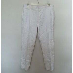 INC International Concepts Mens 36 Linen Blend Pants White Slim Fit Tapered Leg